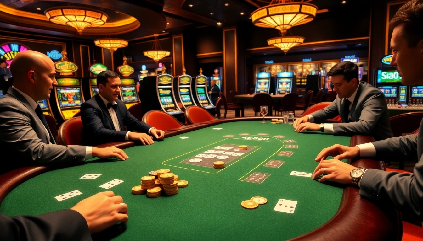 Experience a thrilling poker game at AE888 with vibrant casino ambiance and luxury gaming.