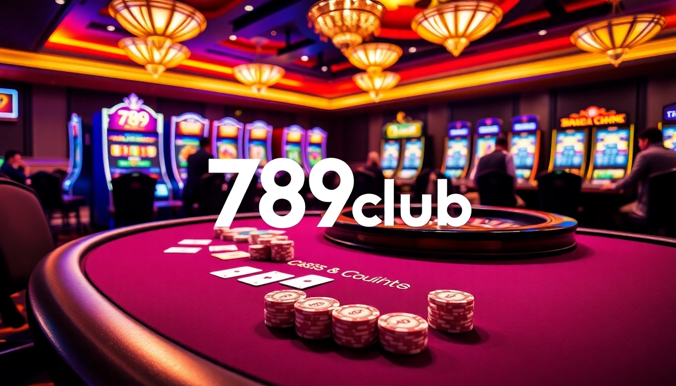 Engaged players enjoying intense action at the polished poker table and slot machines at 789club casino.