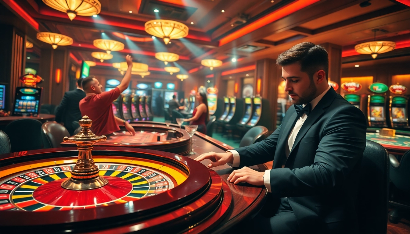 Play exciting casino games like at Helloo88 with vibrant roulette and poker scenes.
