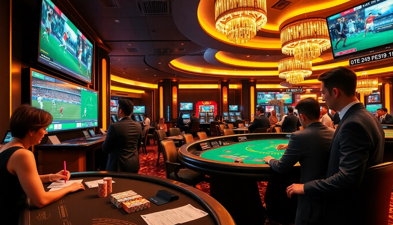 Situs Judi Bola elite gamblers placing bets at a luxurious casino betting area.