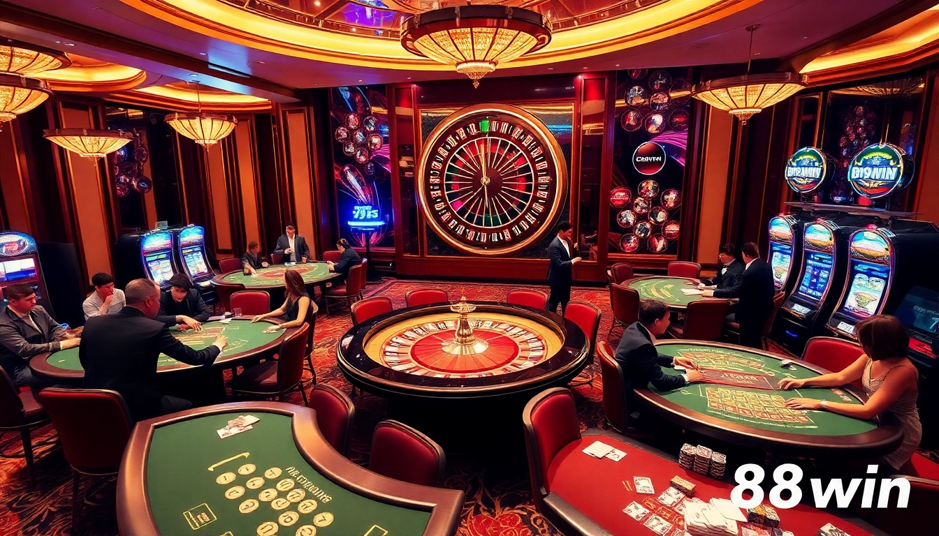 98win casino features professional dealers and vibrant slot machines in an exciting gaming environment.