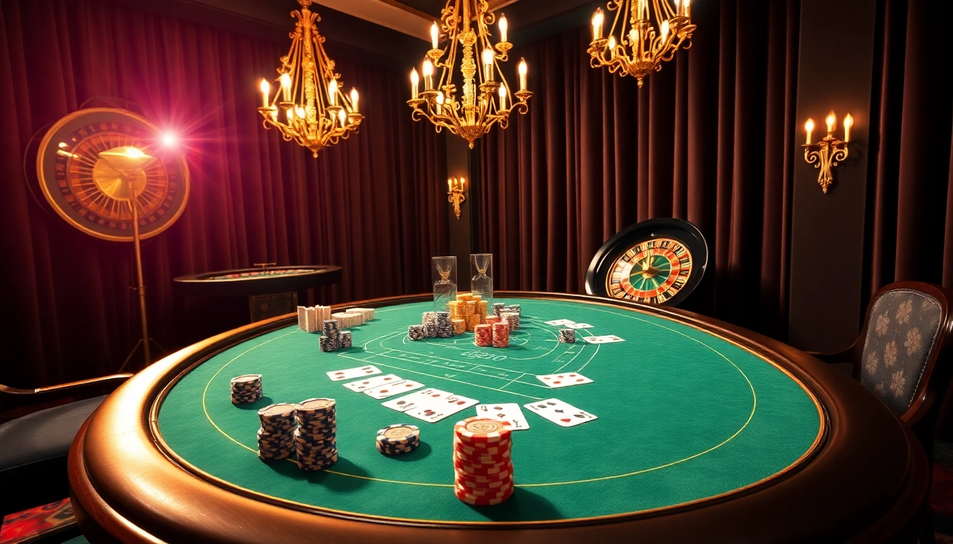 Experience the thrill of GG88 at a luxury casino with poker chips and vibrant game tables.