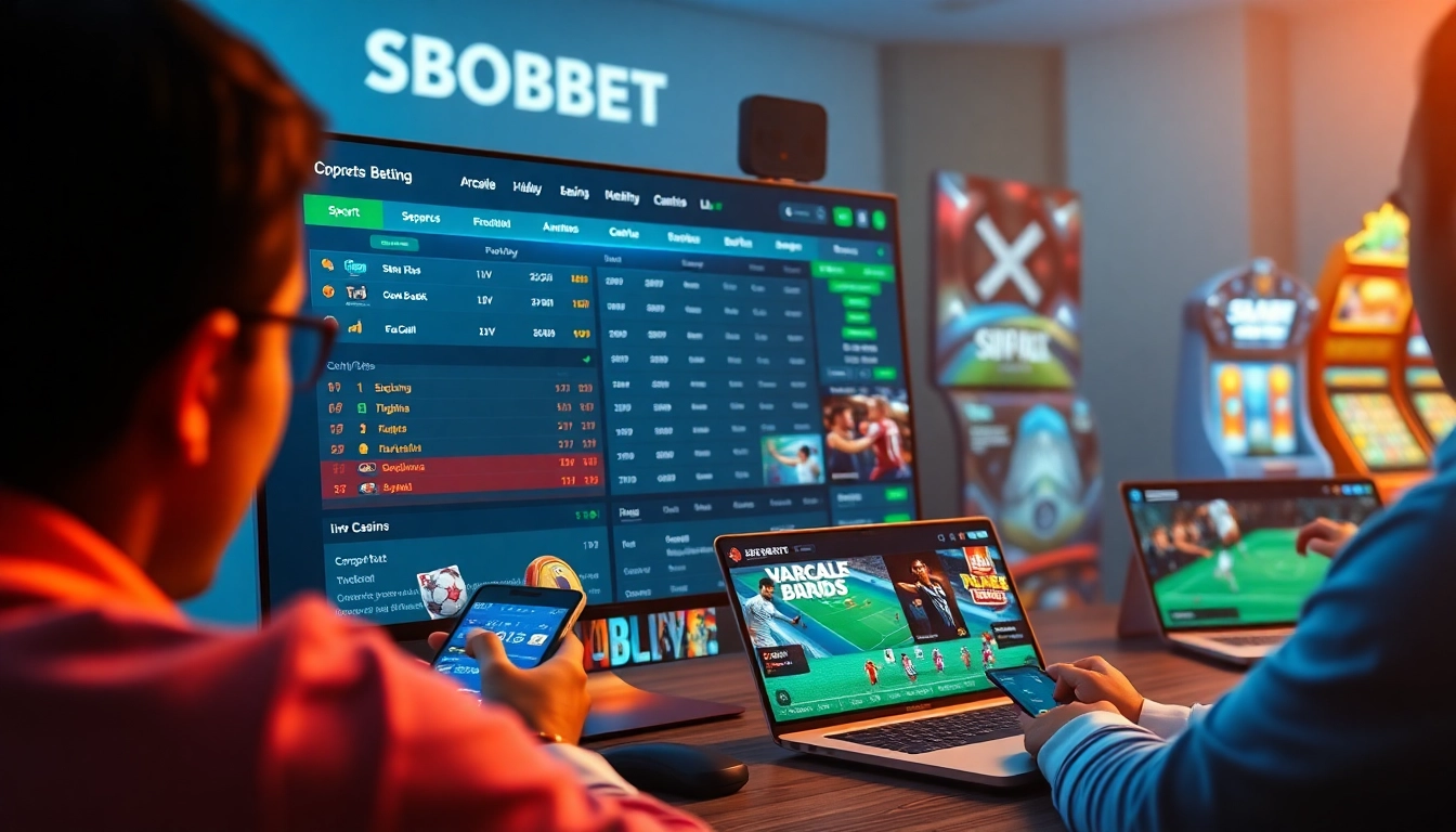 SBOBET's dynamic online betting interface showcasing various gaming options like sports betting and live casino.
