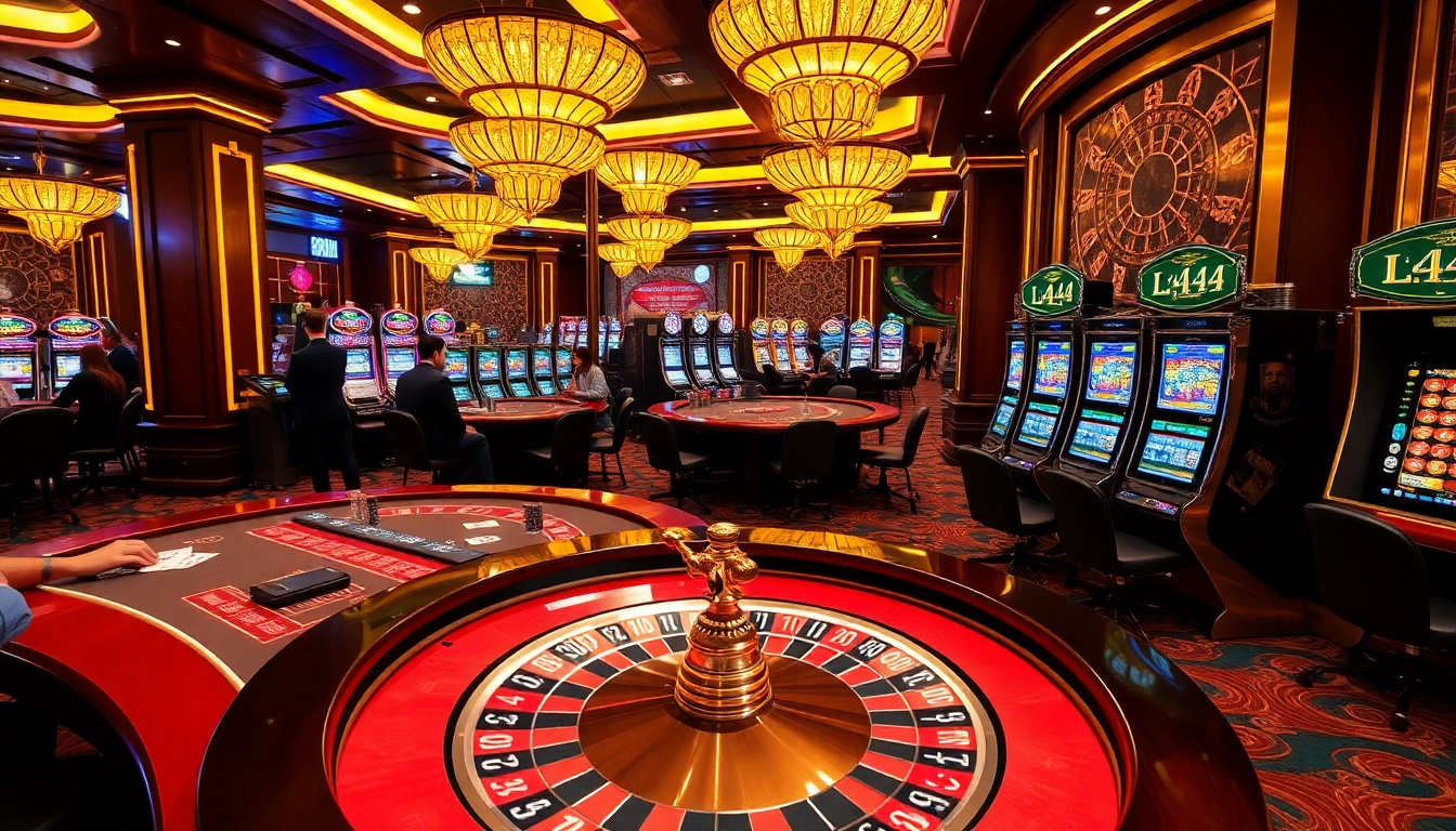 L444 casino tables displaying vibrant games, players engaged in betting, showcasing excitement.