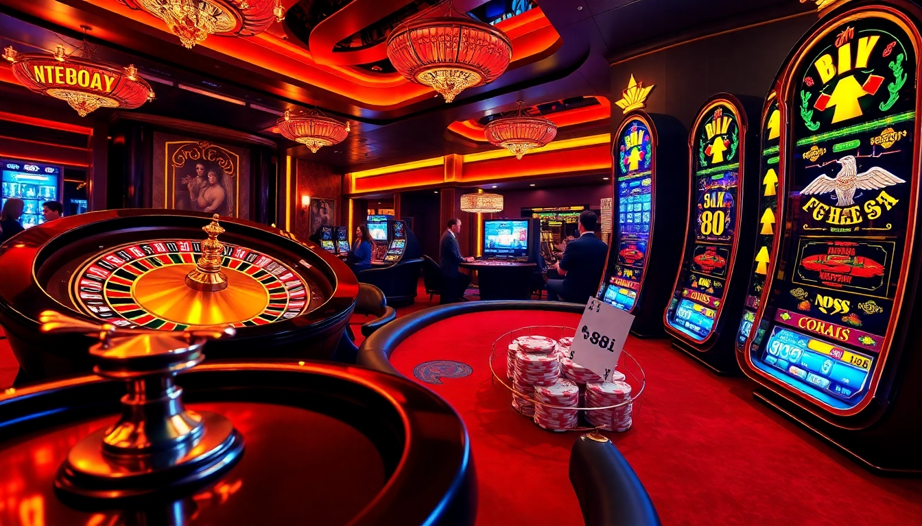 Excited players enjoying games at 88i's luxurious casino tables with vibrant roulette wheel.