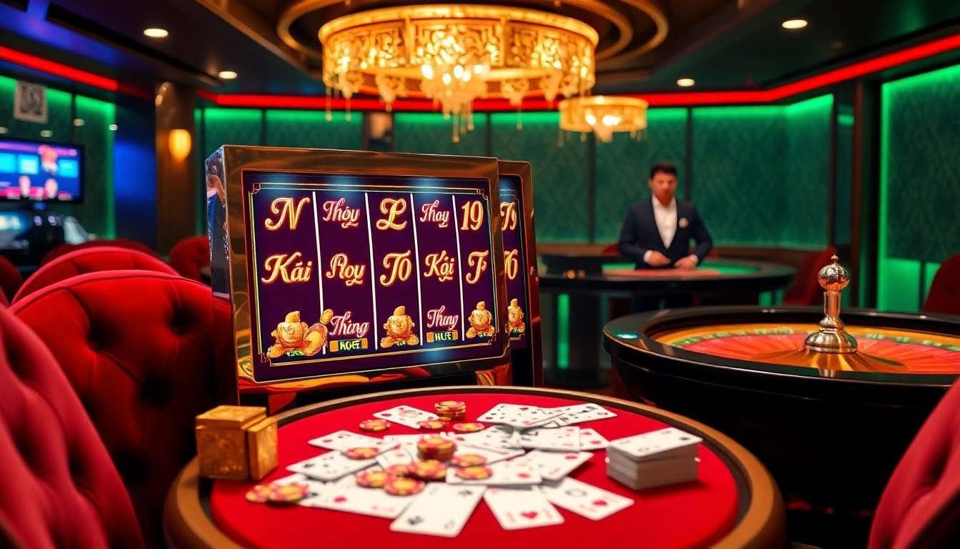 Nổ Hũ Đổi Thưởng slot machine action amidst an exciting casino backdrop