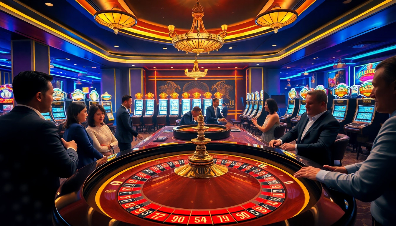 Raja Luck players engaged in a thrilling casino experience at a stylish roulette table.