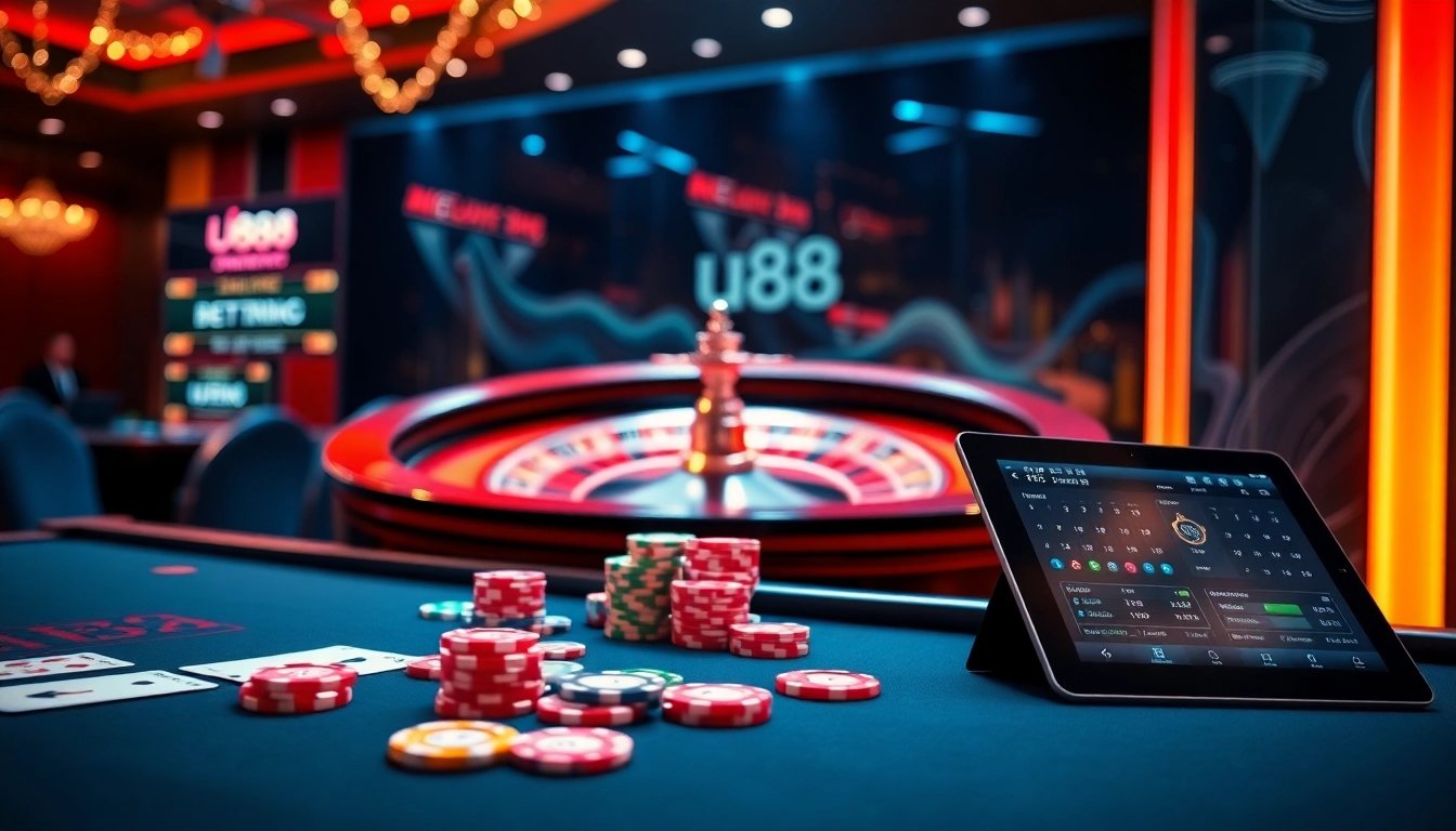 Engage in thrilling gaming experiences at u888's vibrant casino, featuring live tables and immersive digital displays.