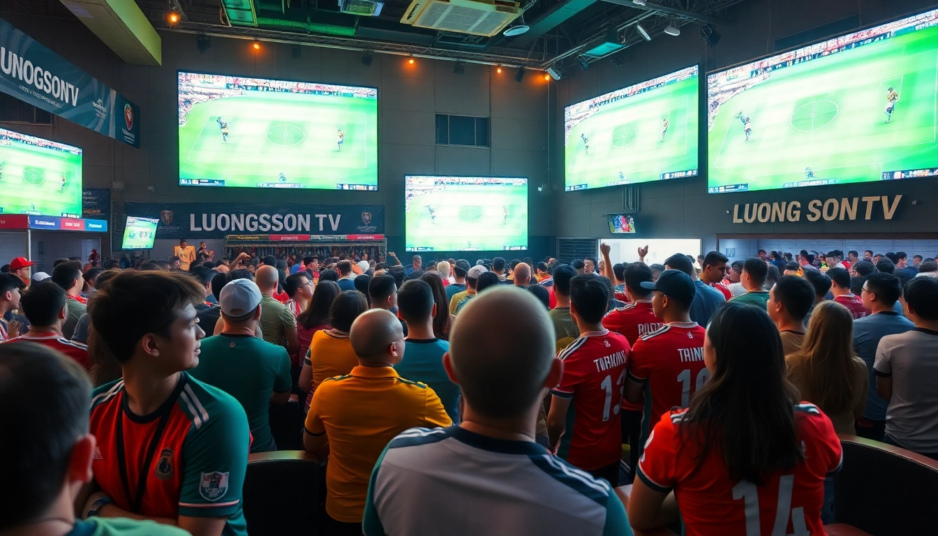 Fans enjoying live football matches on LuongSonTV, showcasing excitement and community spirit.