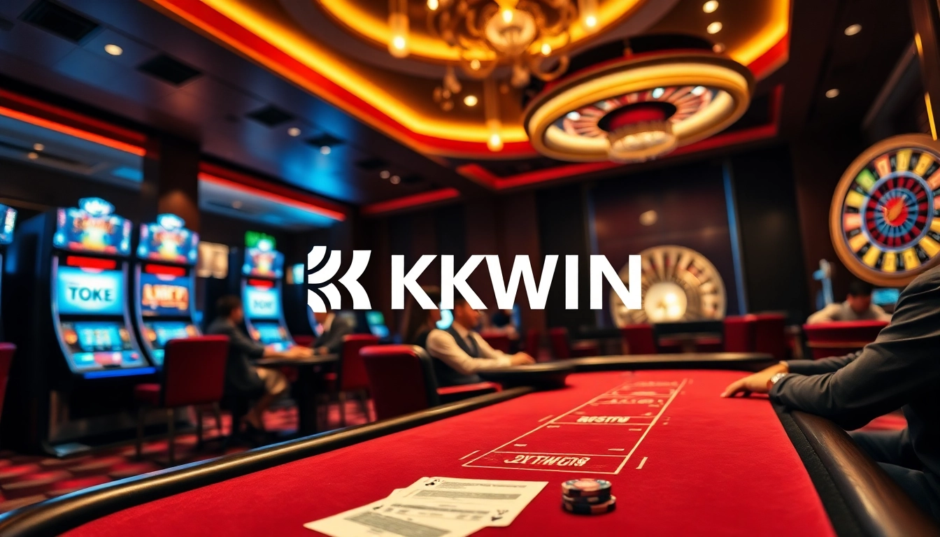 Experience thrilling gameplay at KKWIN casino with poker tables and slot machines.
