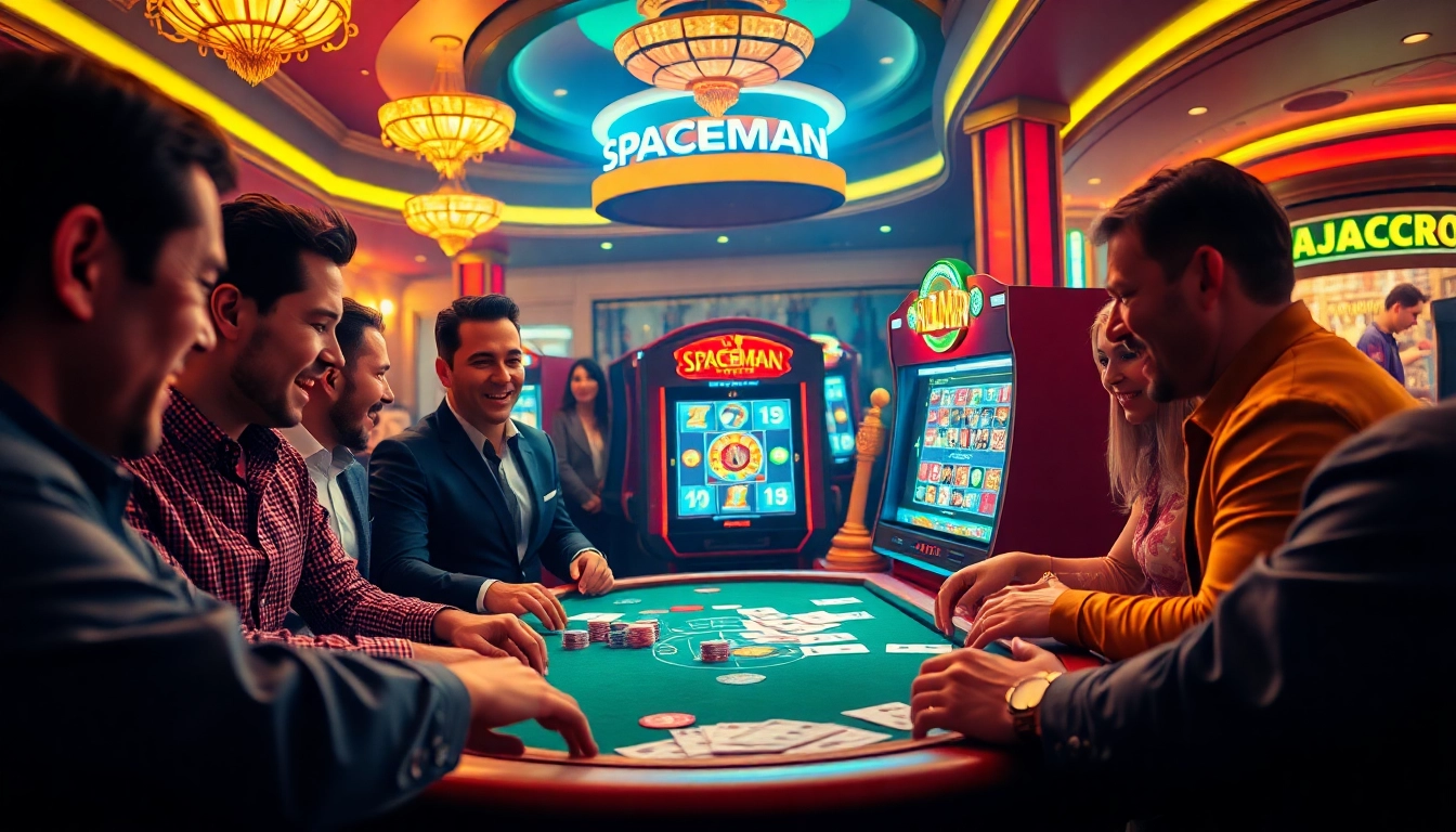 Players enjoying the Spaceman slot machine at RAJAGACOR casino, creating an exciting gambling atmosphere.
