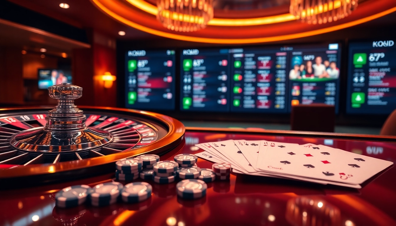 Engage in exciting kqbd sports betting action with vibrant casino visuals featuring roulette and poker.