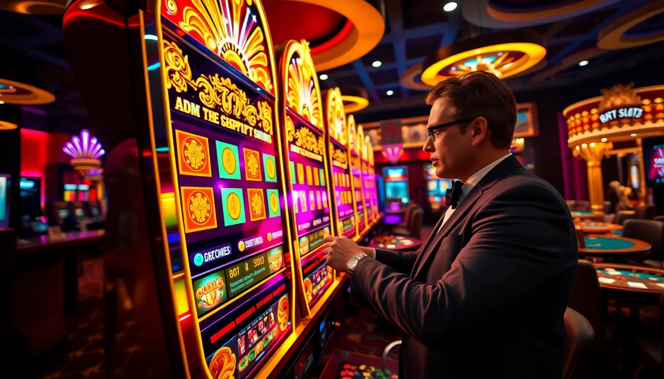 Engaging player experiencing RTP Slot excitement at a luxurious casino.