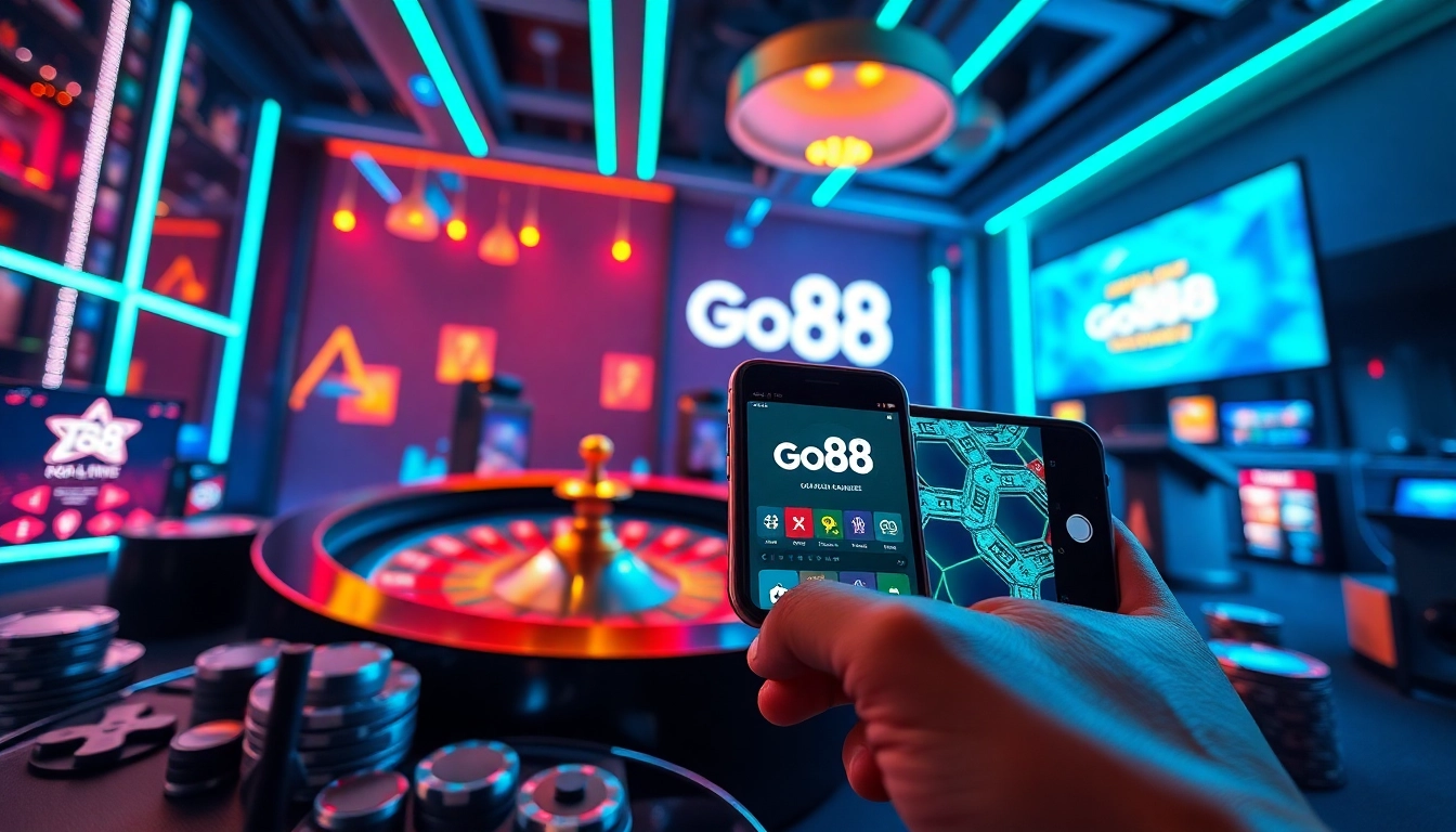 Experience Go88's thrilling online gaming environment with vibrant colors and modern digital elements.