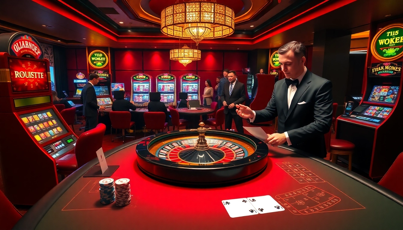 Experience the excitement at https://mb66-t.com/ with players engaged at a vibrant roulette table.