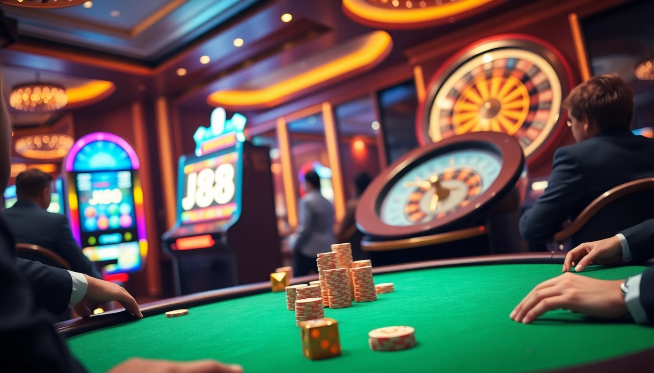 Experience the thrill of J88 casino gaming with vibrant tables and exciting slot machines.