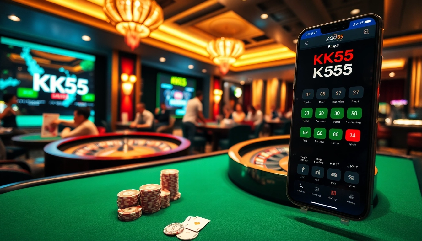 Exciting gambling action featuring KK55 poker chips and an inviting casino atmosphere.