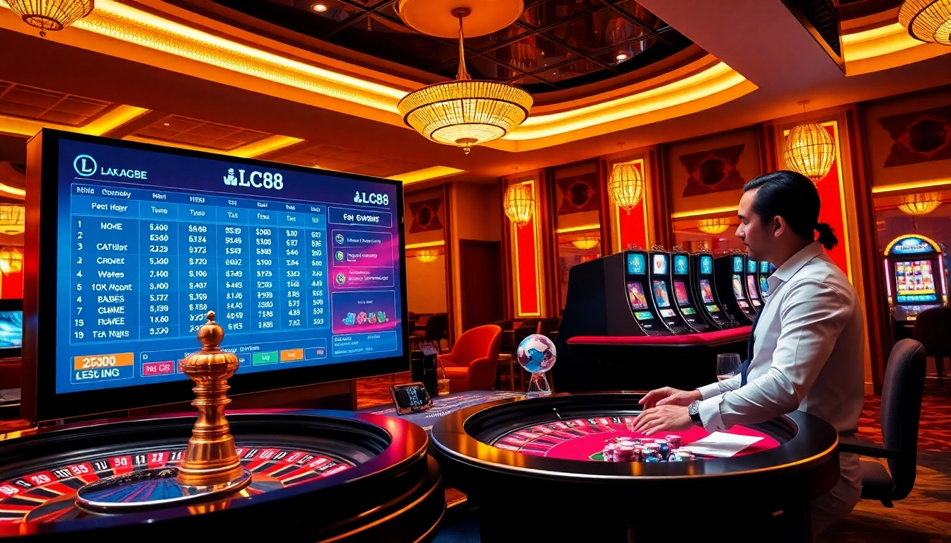 LC88 vibrant online casino scene showcasing excitement in a luxurious gaming atmosphere