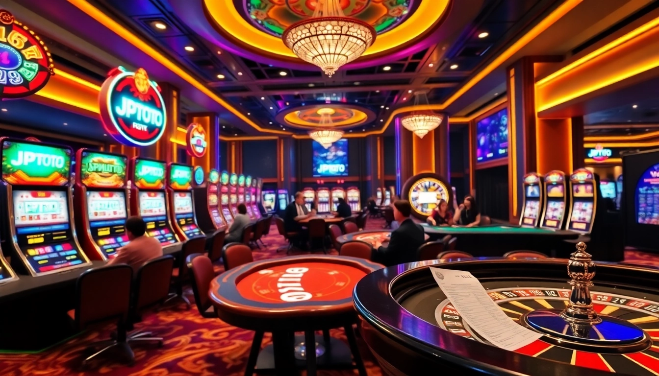 JPTOTO meningkatkan kegembiraan di kasino mewah dengan mesin slot yang berwarna-warni dan aksi taruhan.