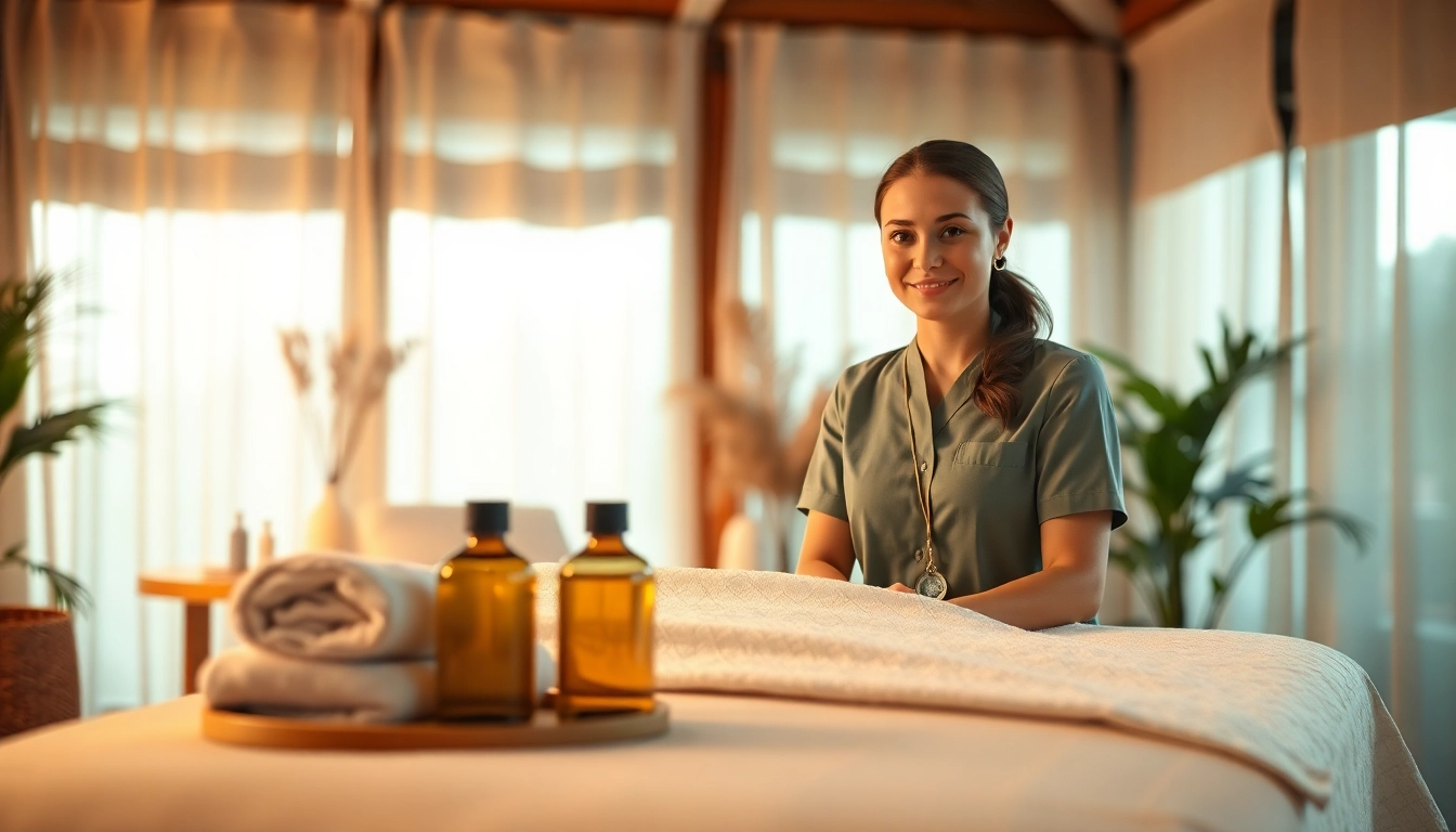 오산출장마사지 service setup featuring a professional massage therapist in a tranquil atmosphere. Relaxation and healing are prioritized.