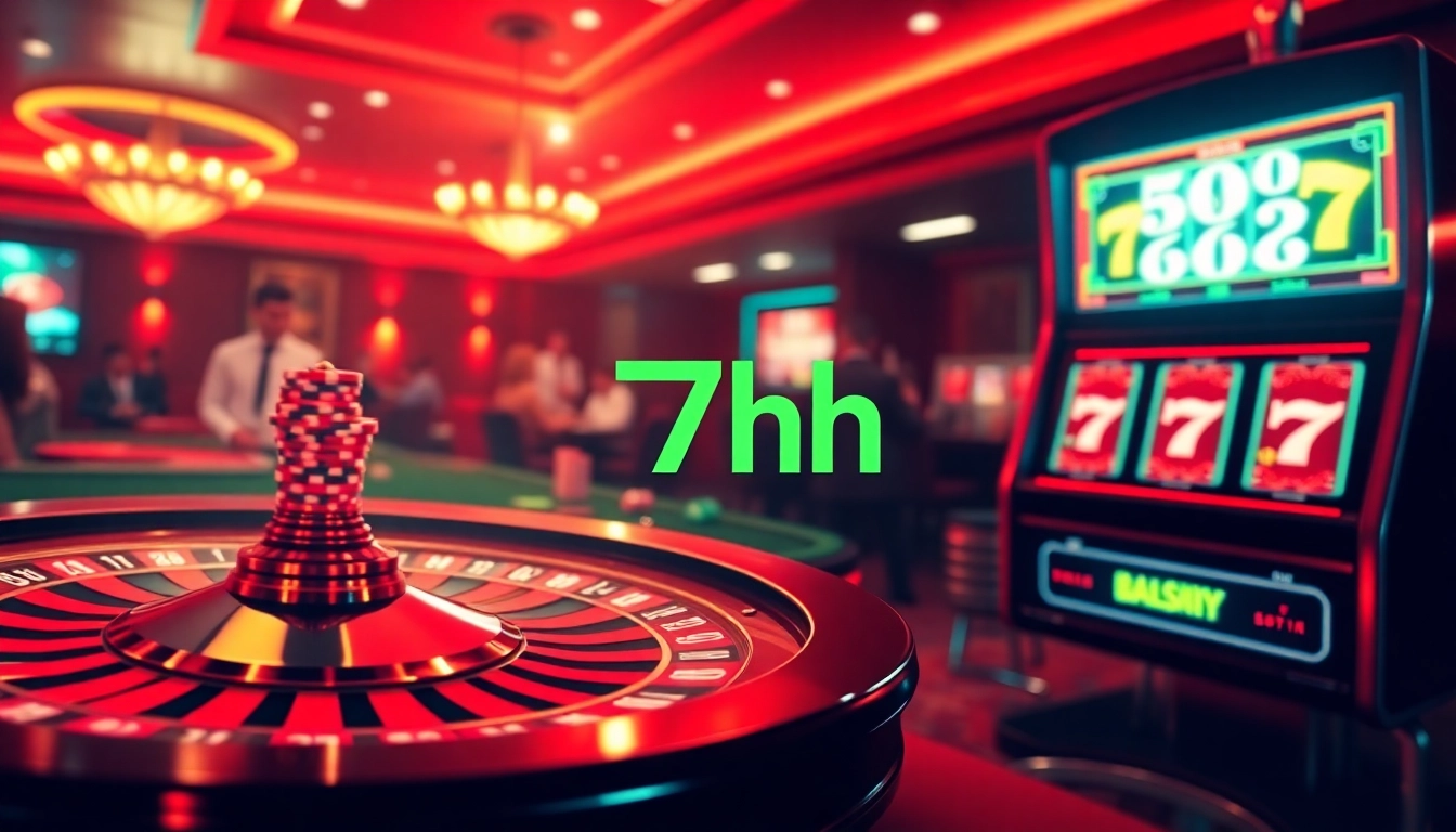 Gamblers celebrating a win at the 7hh online casino, with a vibrant interface and exciting games.