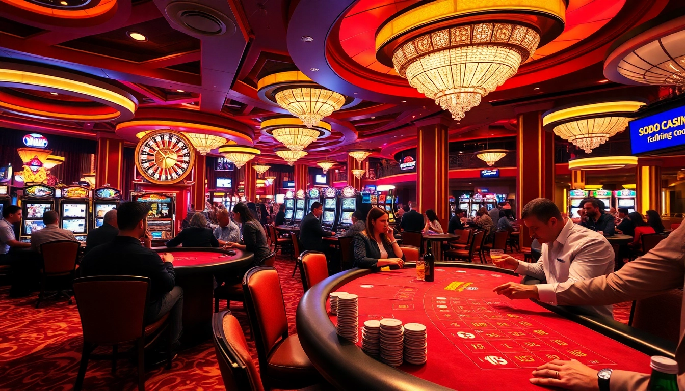 Engaging players at SODO CASINO as they enjoy roulette and poker games in a luxurious setting.