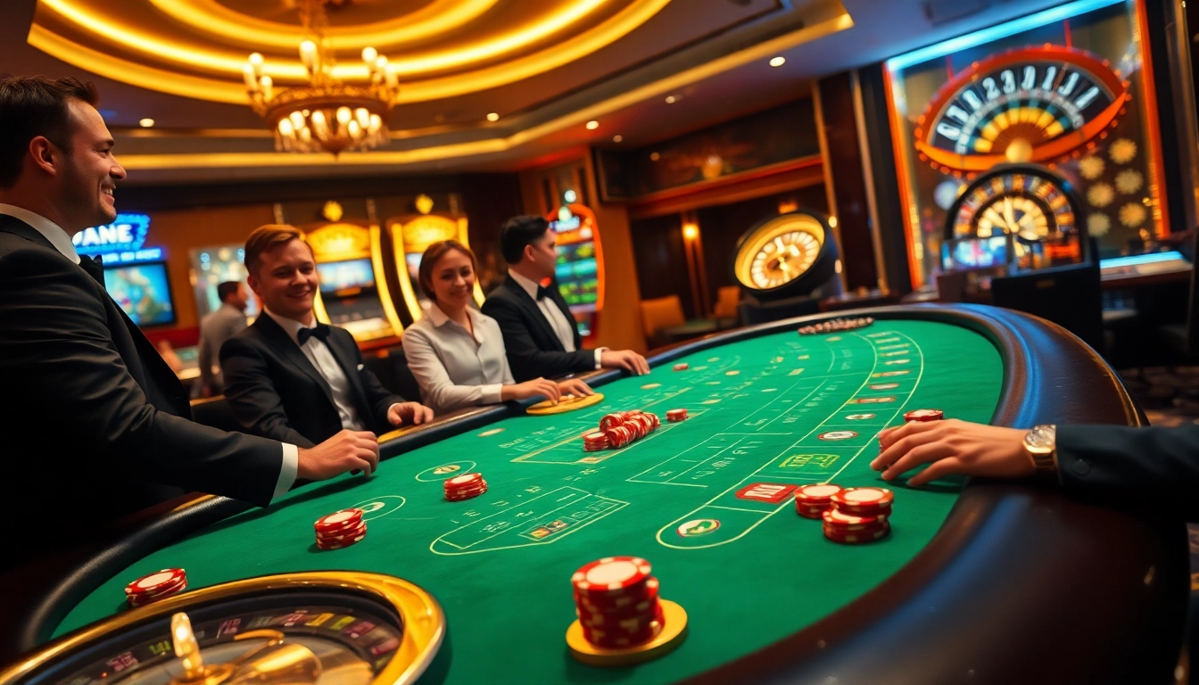 Experience thrilling gameplay at 79king's glamorous casino with vibrant tables and engaged players.