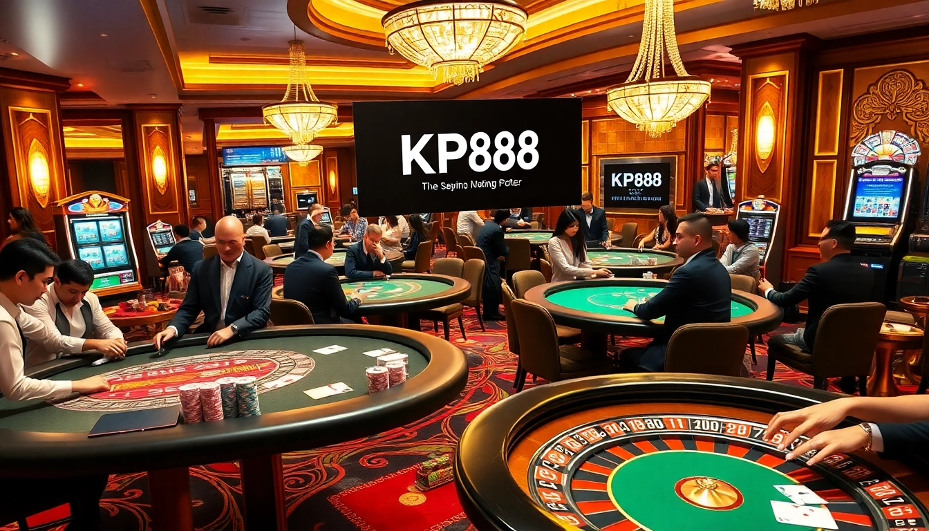 Players enjoy intense games at KP88 casino with vibrant tables and luxury ambiance.