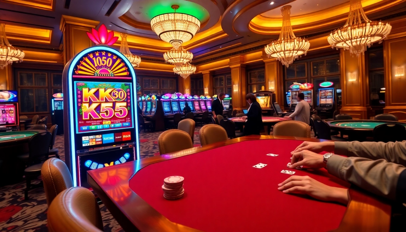 Experience the excitement of the KK55 casino with vibrant slot machines and poker action.