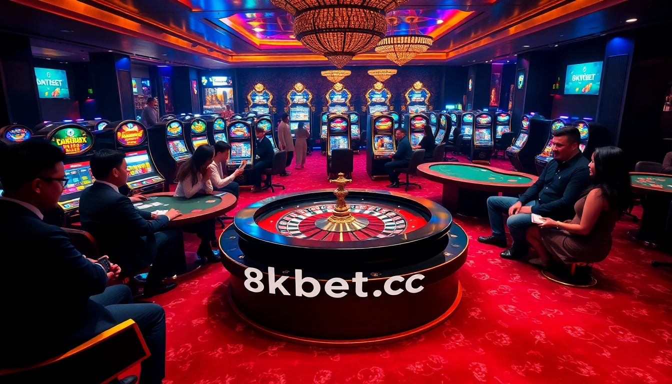 Players savoring the excitement of casino games at 8kbet cc's luxurious setup.