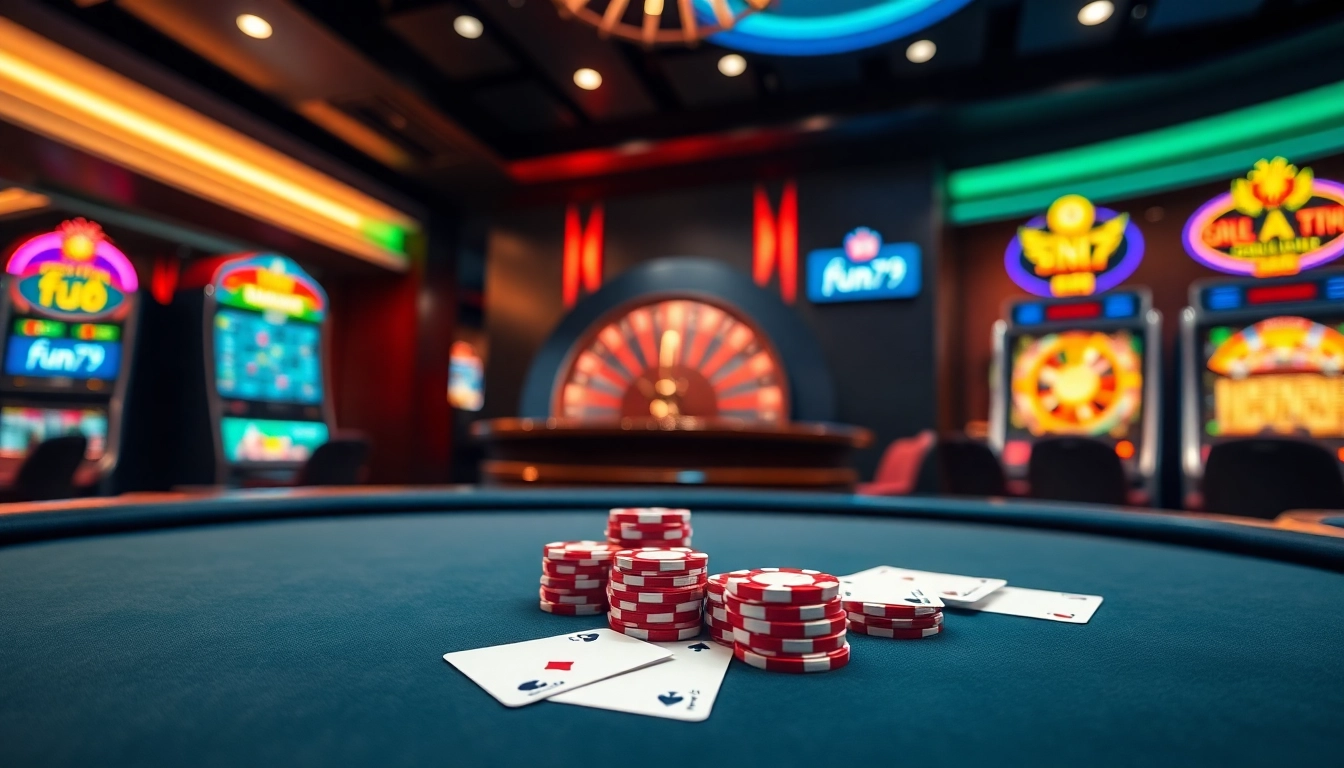 Engaging online casino layout featuring fun79 elements, showcasing poker and roulette tables.