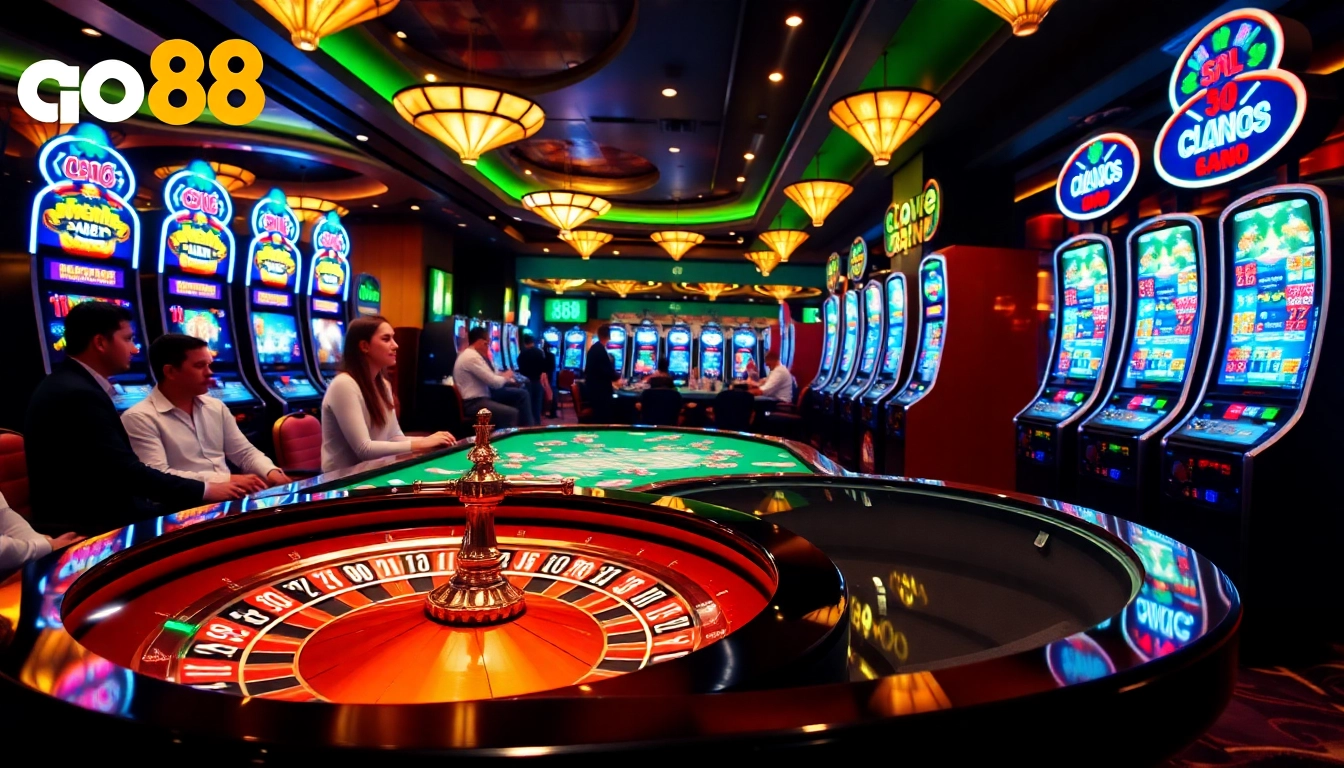 Players engage at a luxurious poker table in a go88-themed casino setting.