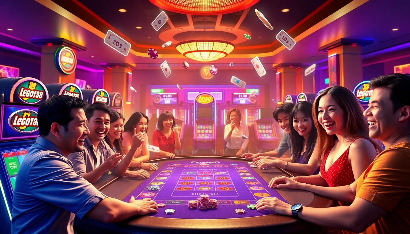 Capturing the thrill of gameplay, lego138 players enjoy vibrant slot machines and poker chips in action.
