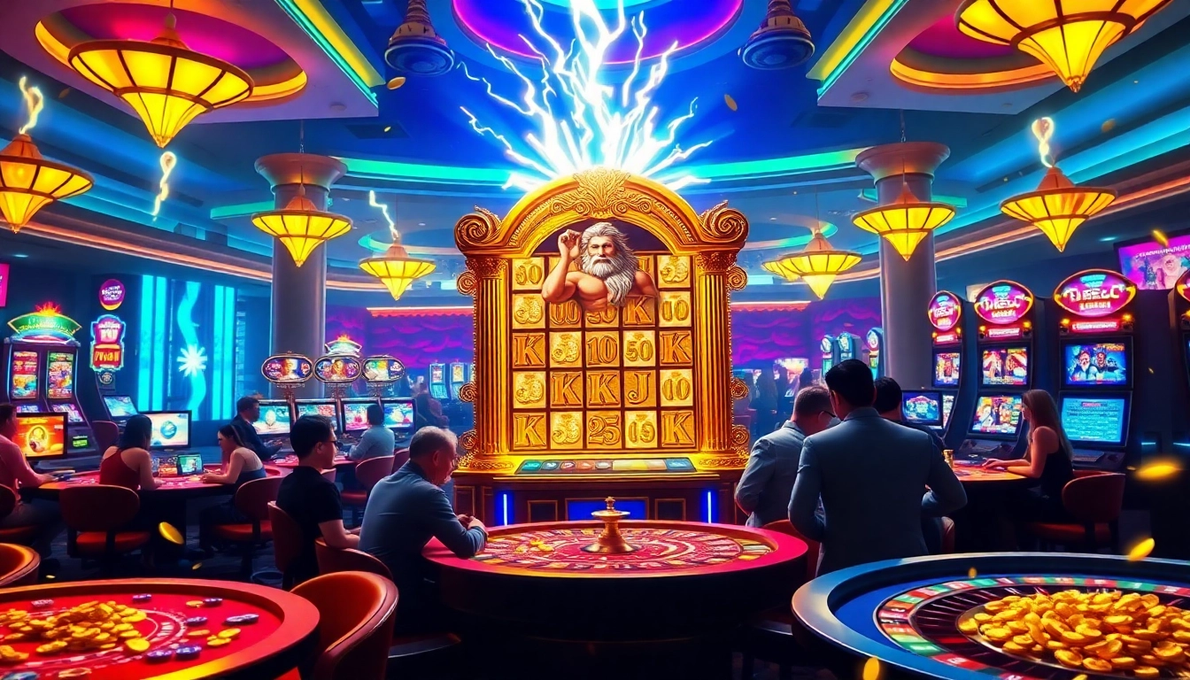 Seorang pemain menikmati mesin slot zeus di kasino mewah, merasakan kegembiraan dan potensi jackpot.
