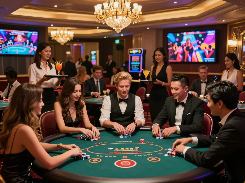 Friends enjoying a night at a casino hong kong with vibrant lights and exciting games.