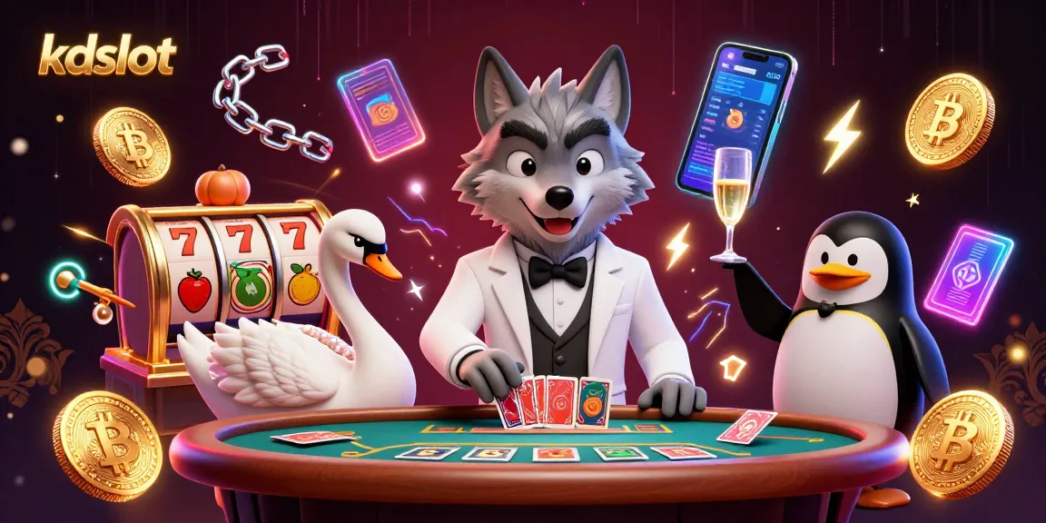 Join the excitement at kdslot with a vibrant 3D illustration showcasing a debonair wolf at the baccarat table.