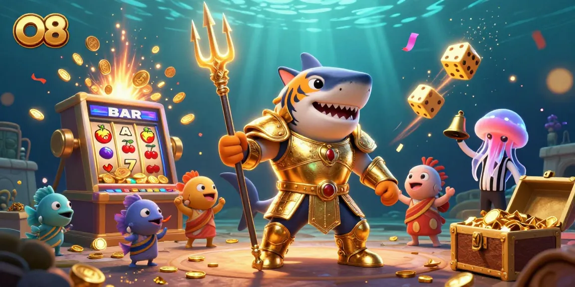 Play thrilling casino games at O8, featuring an epic underwater scene packed with action and excitement.