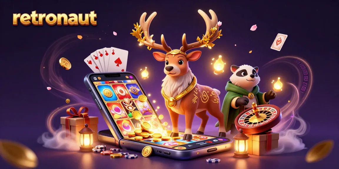 Play classic arcade games with retronaut characters in an engaging 3D casino scene filled with slot action.