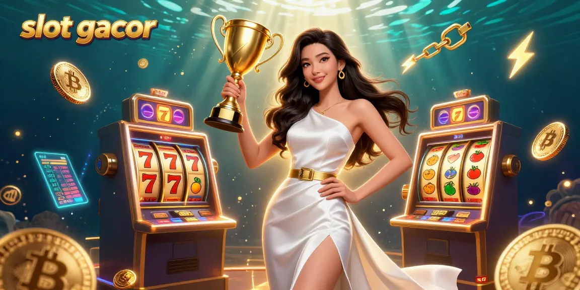 Experience thrilling slot gacor gameplay with stunning visuals of triumphant players and slot symbols.