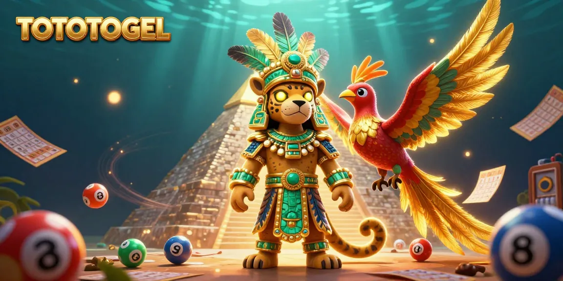 TOTOTOGEL lottery excitement as a Mayan jaguar priest and quetzal bird showcase vibrant game elements.
