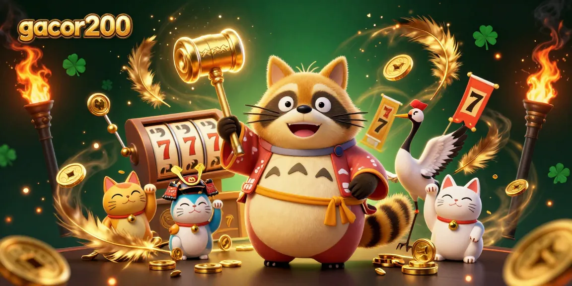 Join gacor200 for vibrant casino fun with a tanuki, lucky symbols, and thrilling slot games.