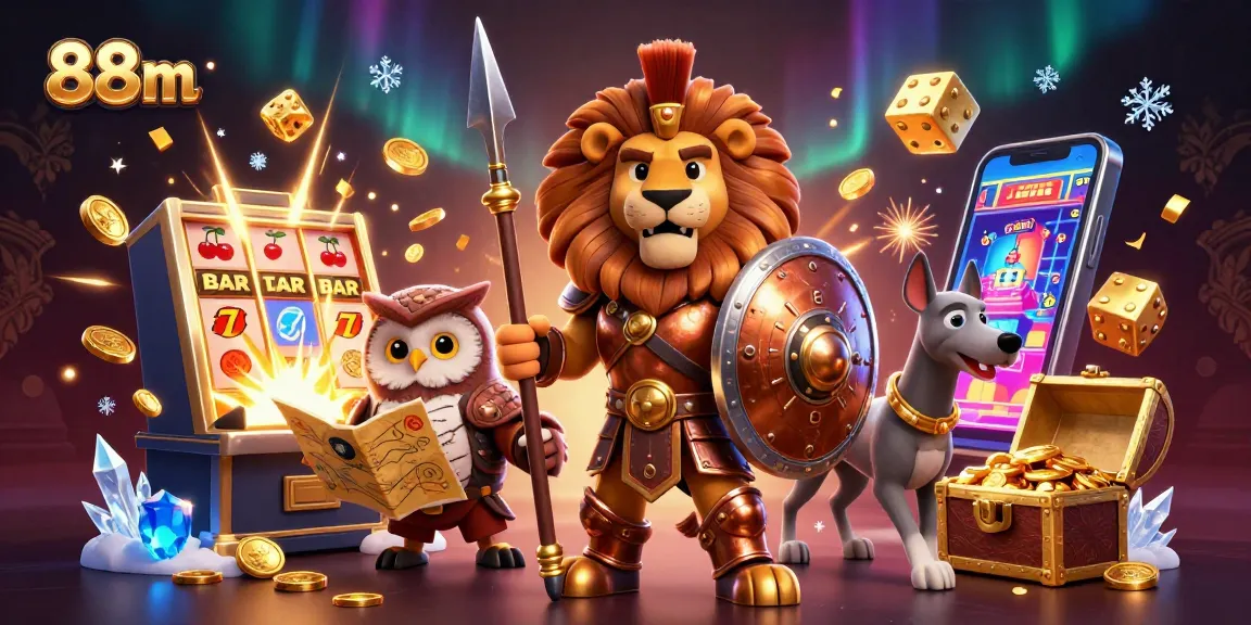 88m brings excitement as a roaring lion with golden treasures in a vibrant casino scene.