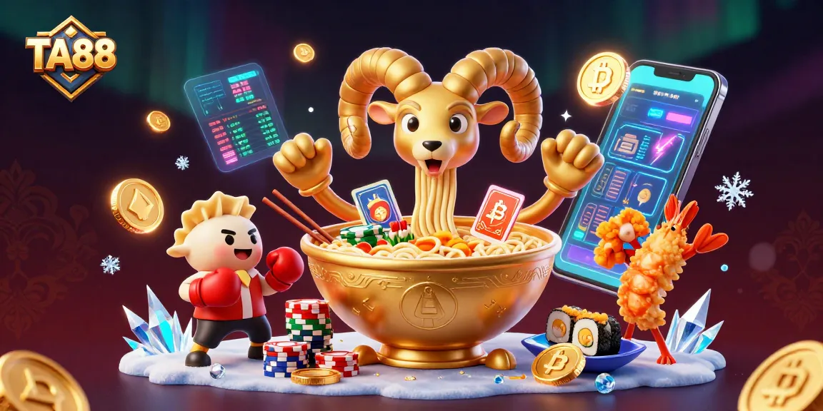 Engage in thrilling betting at TA88 with our vibrant casino-themed illustration featuring unique 3D characters.