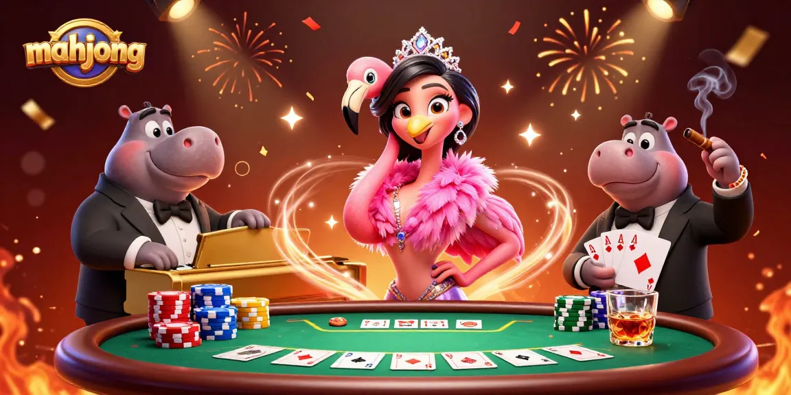 Engage in mahjong excitement with colorful characters harmonizing at the casino lounge.