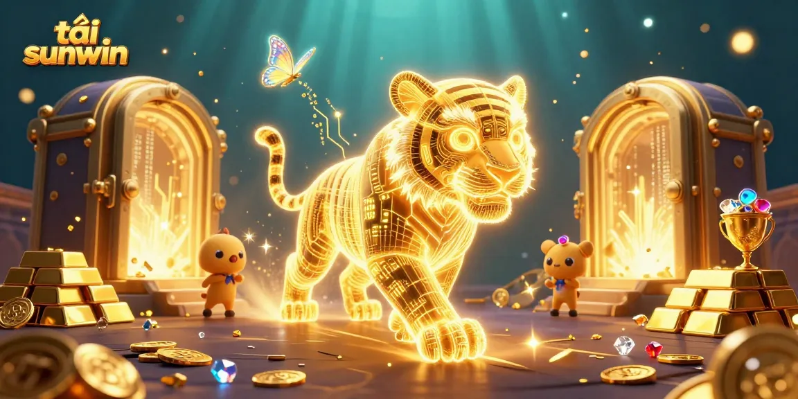 Experience the thrill with tải sunwin, featuring a vibrant 3D casino scene of treasures and games.