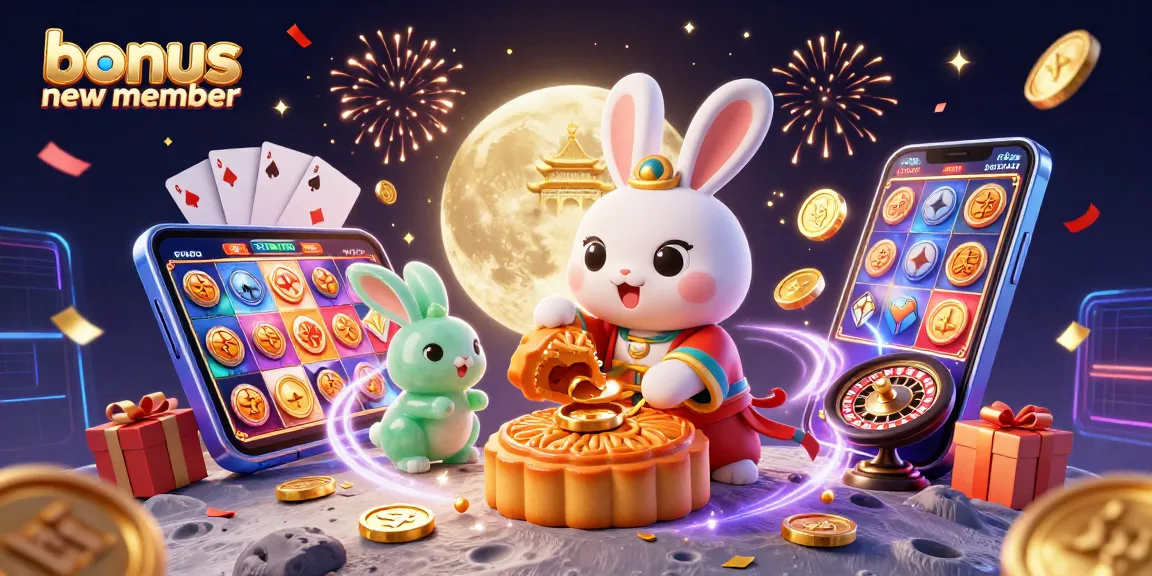 Engage with the bonus new member offer while enjoying a vibrant 3D casino-themed illustration.