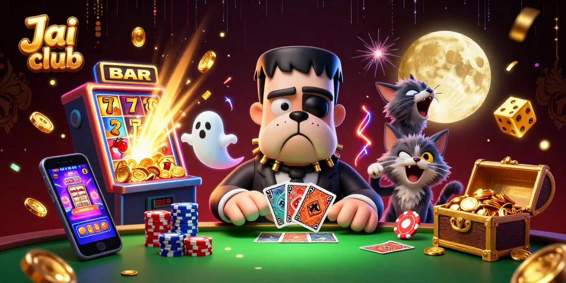 Experience thrilling gameplay at Jai Club with characters dealing cards and jackpots exploding.