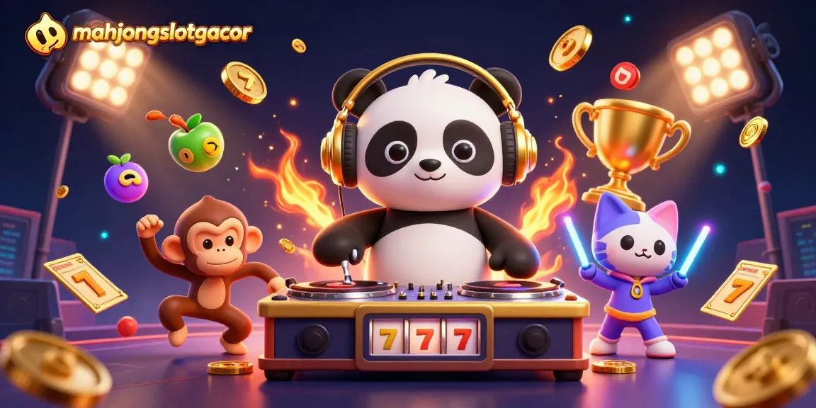 Experience the excitement of mahjongslotgacor with themed characters celebrating slot gaming.