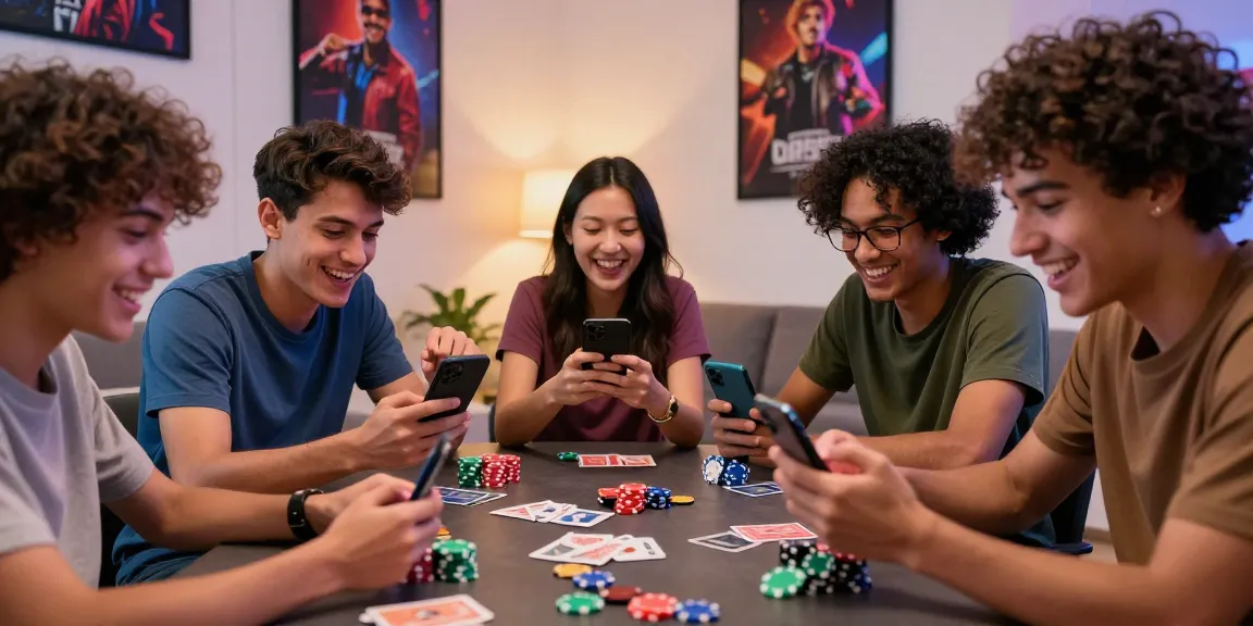 Engaged friends playing Teen Patti Gold on mobile devices, click here for exciting gaming experience