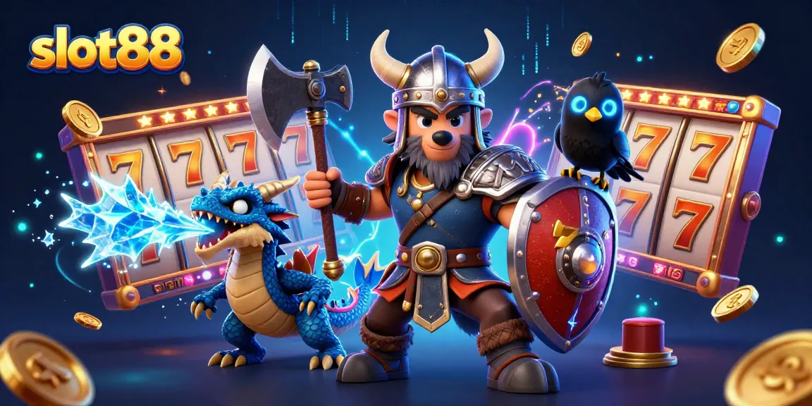 Spin to win with slot88 in this dynamic casino scene featuring characters and slot elements.